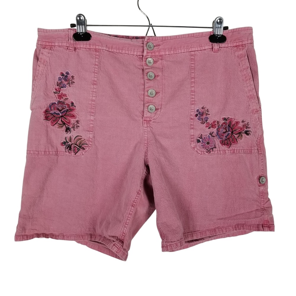 Sundance Shorts Women 16 Pink Floral Embroidered Button Fly Cotton Stretch Boho
